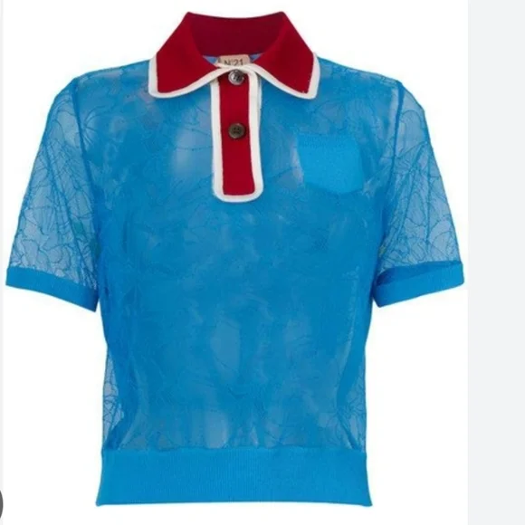 Nº21 Blue with red collar, Floral Lace, Polo XS - Picture 2 of 6